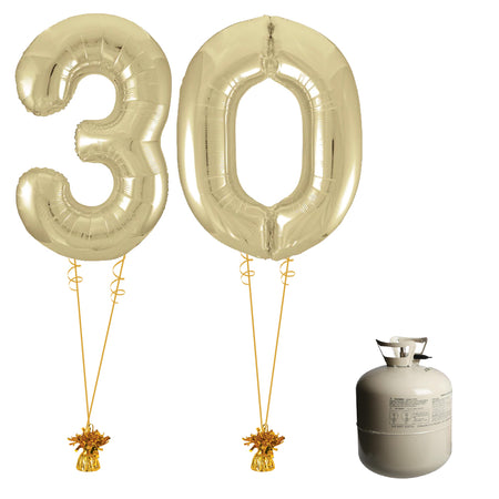Gold Foil Number '30' Balloon & Helium Canister Decoration Party Pack