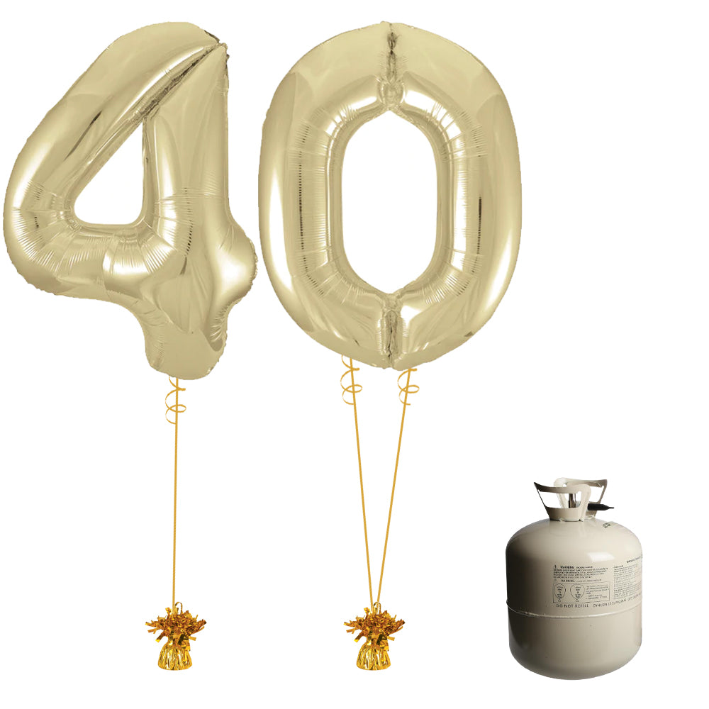 Gold Foil Number '40' Balloon & Helium Canister Decoration Party Pack