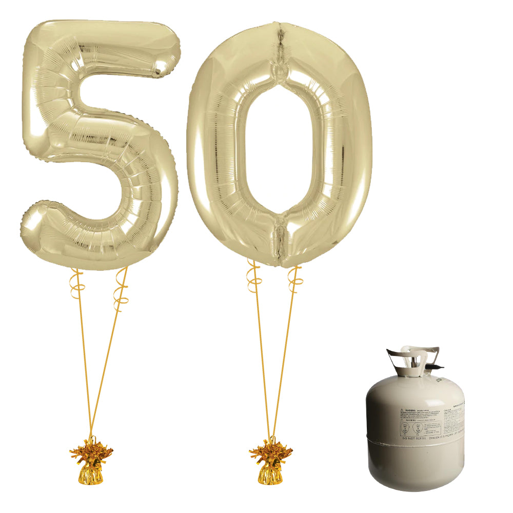 Gold Foil Number '50' Balloon & Helium Canister Decoration Party Pack