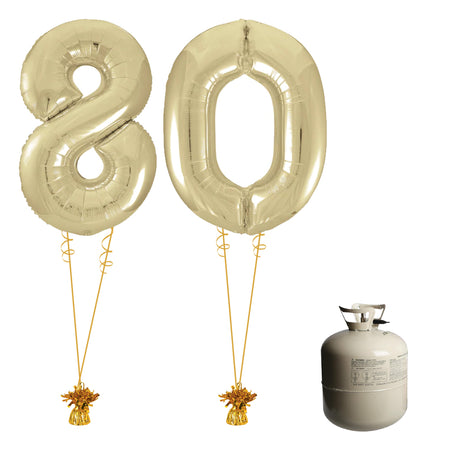 Gold Foil Number '80' Balloon & Helium Canister Decoration Party Pack