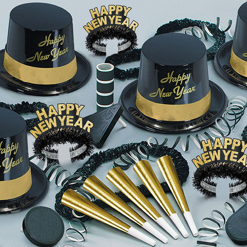 Gold Legacy New Year Hat & Novelty Party Pack - For 10 People