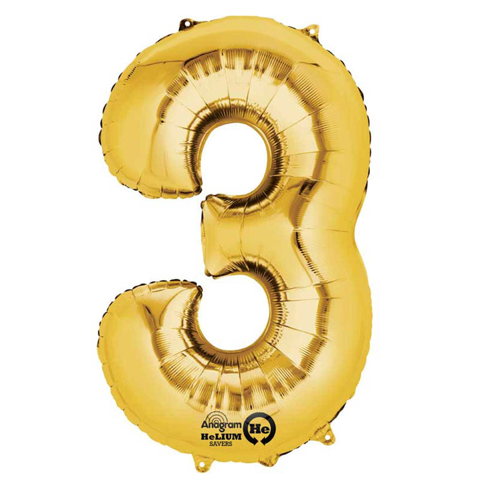 Gold Number 3 Air Filled Foil Balloon - 16"