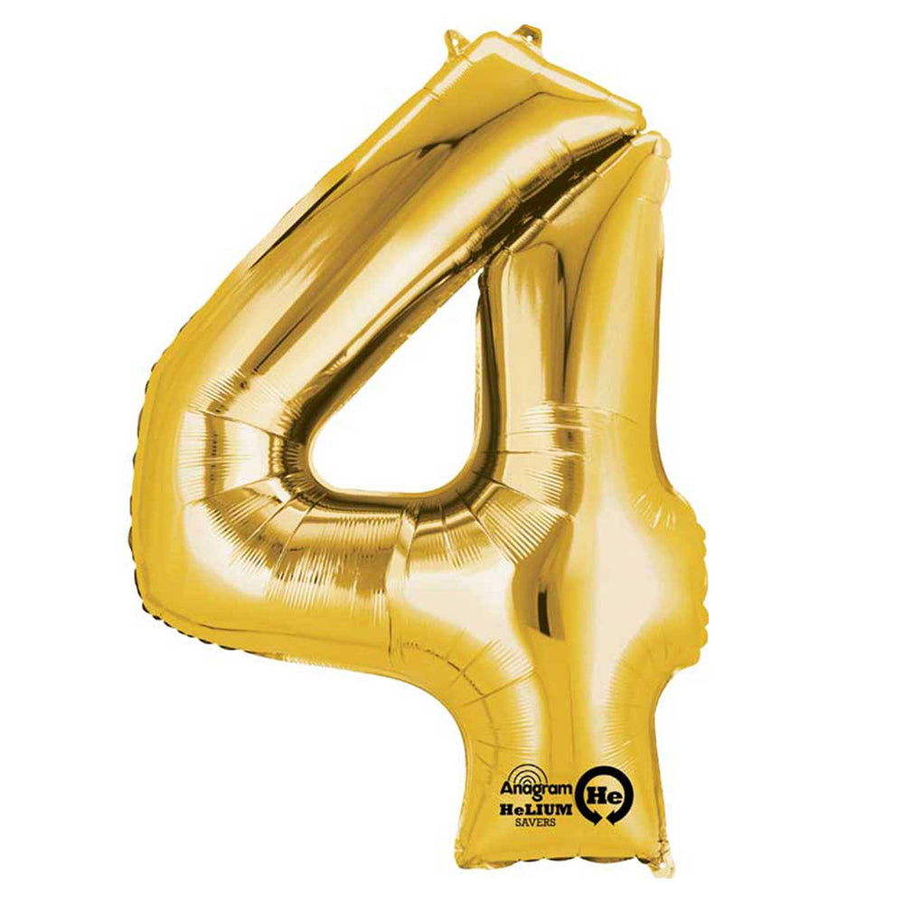 Gold Number 4 Air Filled Foil Balloon - 16"