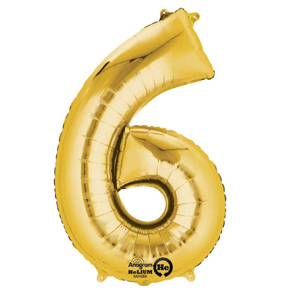Gold Number 6 Air Filled Foil Balloon - 16"
