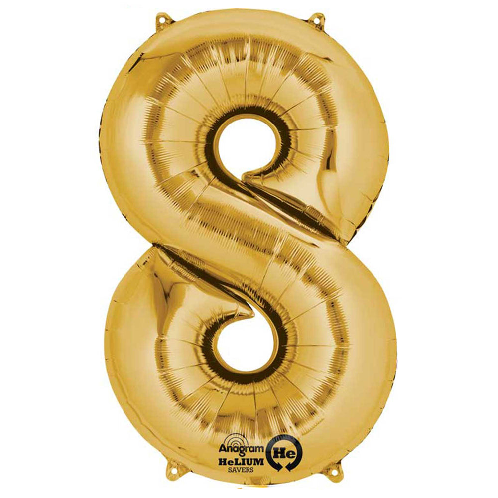 Gold Number 8 Air Filled Foil Balloon - 16"