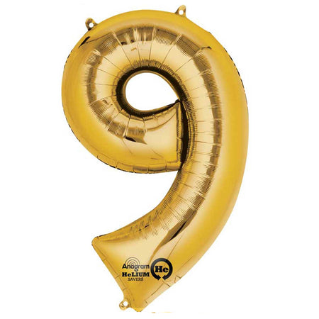 Gold Number 9 Air Filled Foil Balloon - 16