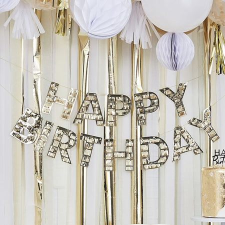 Gold Happy Birthday Fringe Bunting - 1.5m