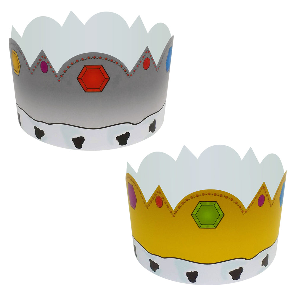 King & Queen Card Crowns Fancy Dress Hats - Gold & Silver - Each