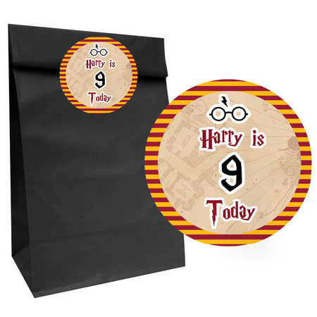 Wizard Paper Party Bags with Personalised Round Stickers - Pack of 12