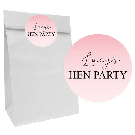 Pink Hen Party Party Bags with Personalised Stickers - Pack of 12