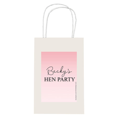 Personalised Pink Hen Party Paper Party Bags - Pack of 12