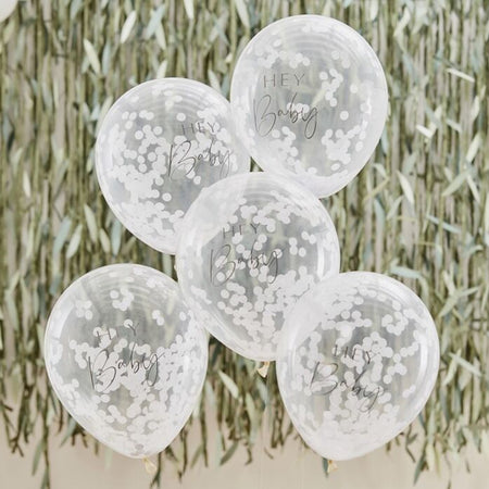 Hey Baby White Confetti Balloons - 12
