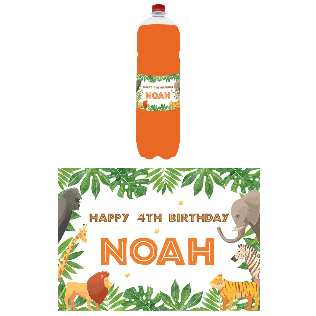 Jungle Animals Personalised Bottle Labels - Sheet of 4