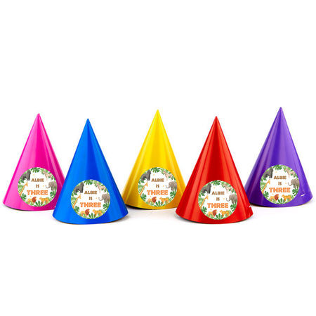 Jungle Animals Personalised Cone Hats - Pack of 8