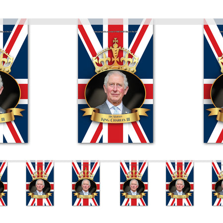 His Majesty King Charles III Flag Paper Bunting Decoration - 2.4m