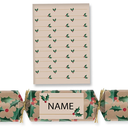 Christmas Cracker Name Stickers - Kraft Holly - Sheet of 21