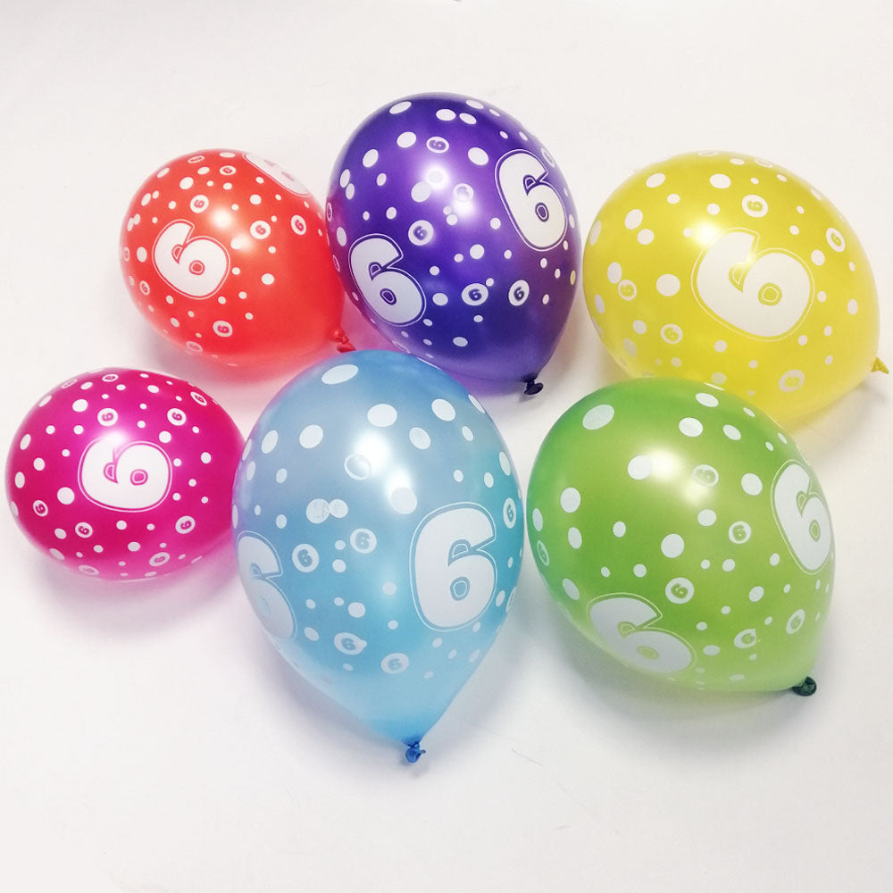 6th Birthday Latex Balloons - Assorted - 11" - Pack of 6
