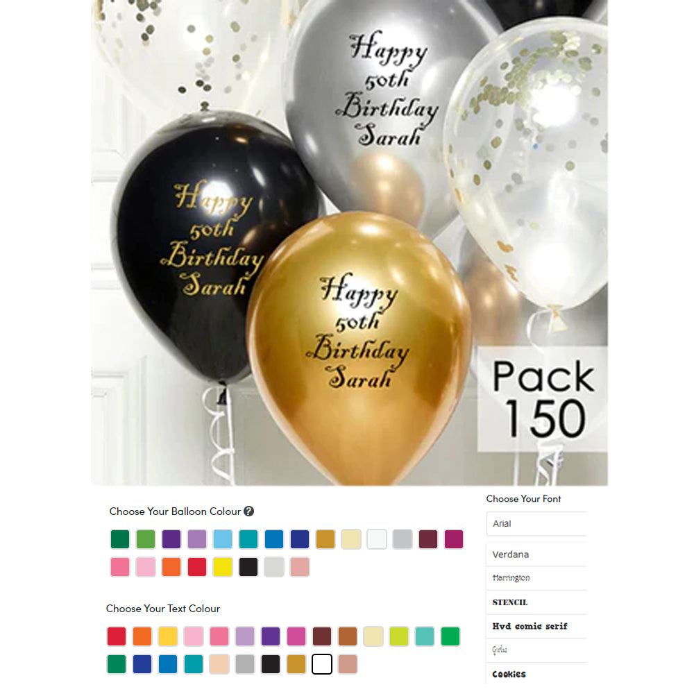 Personalised Metallic Latex Balloons - 12" - Pack of 150