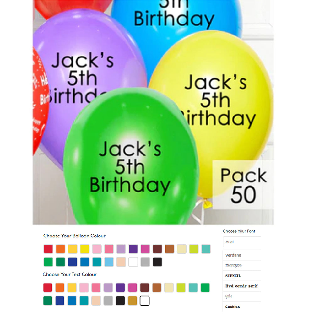 Personalised 10" Latex Balloons - Pack of 50