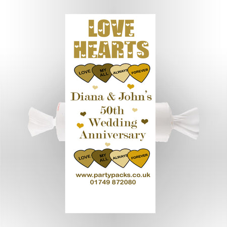 Personalised Love Hearts- Golden Anniversary- Pack of 30