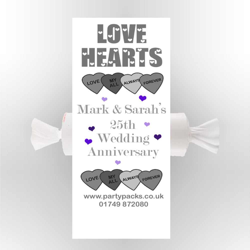 Personalised Love Hearts- Silver Anniversary- Pack of 30