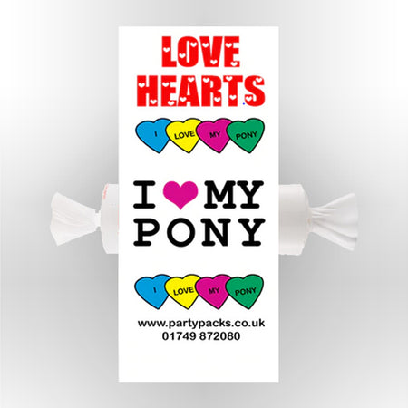 I Love My Pony Themed Love Hearts Sweets and Labels - Pack of 30