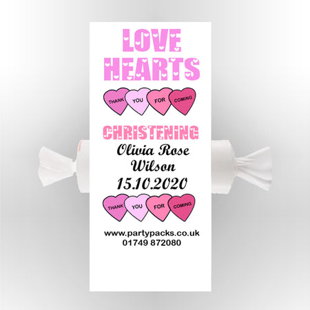 Personalised Love Hearts- Pink Christening- Pack of 30