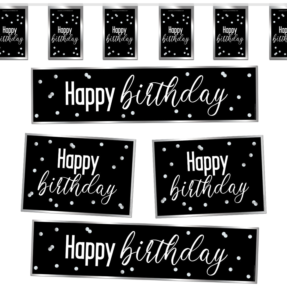 Glitz Black & Silver Happy Birthday Decoration Party Pack