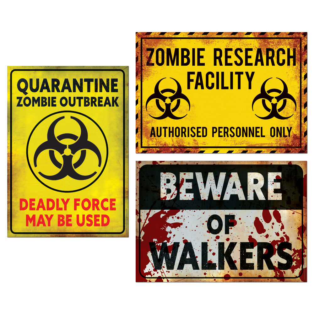 Zombie Signs Halloween Poster Decorations - A3 - Pack of 3