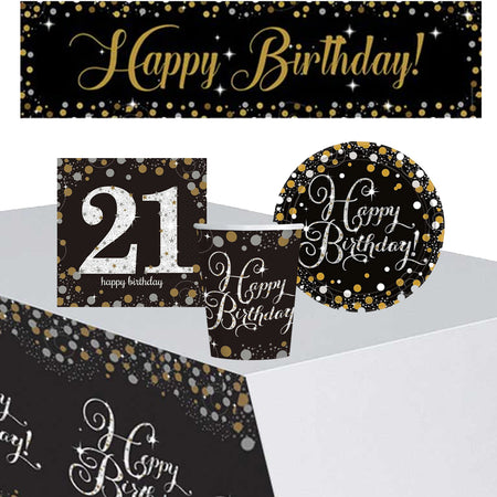 Gold Celebration 21st Birthday Tableware Party Pack - For 8 People with FREE Banner!