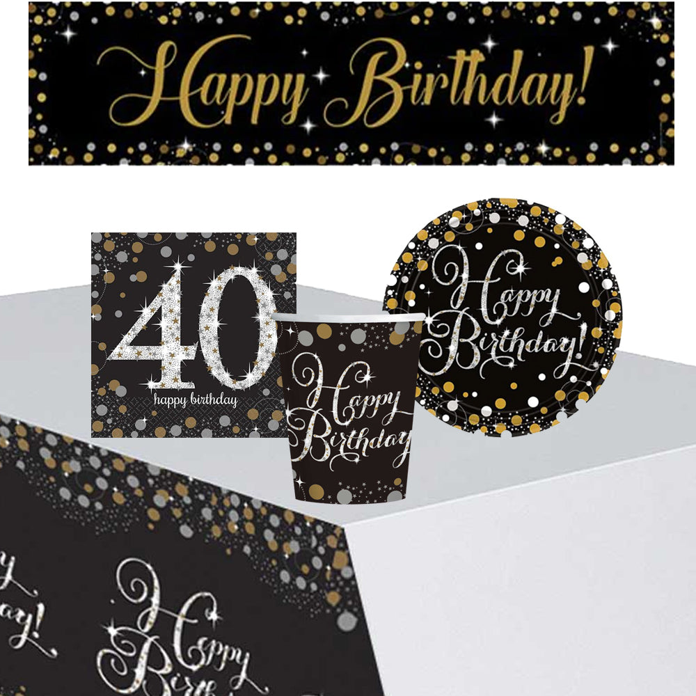 Gold Celebration 40th Birthday Tableware Party Pack - For 8 People with FREE Banner!