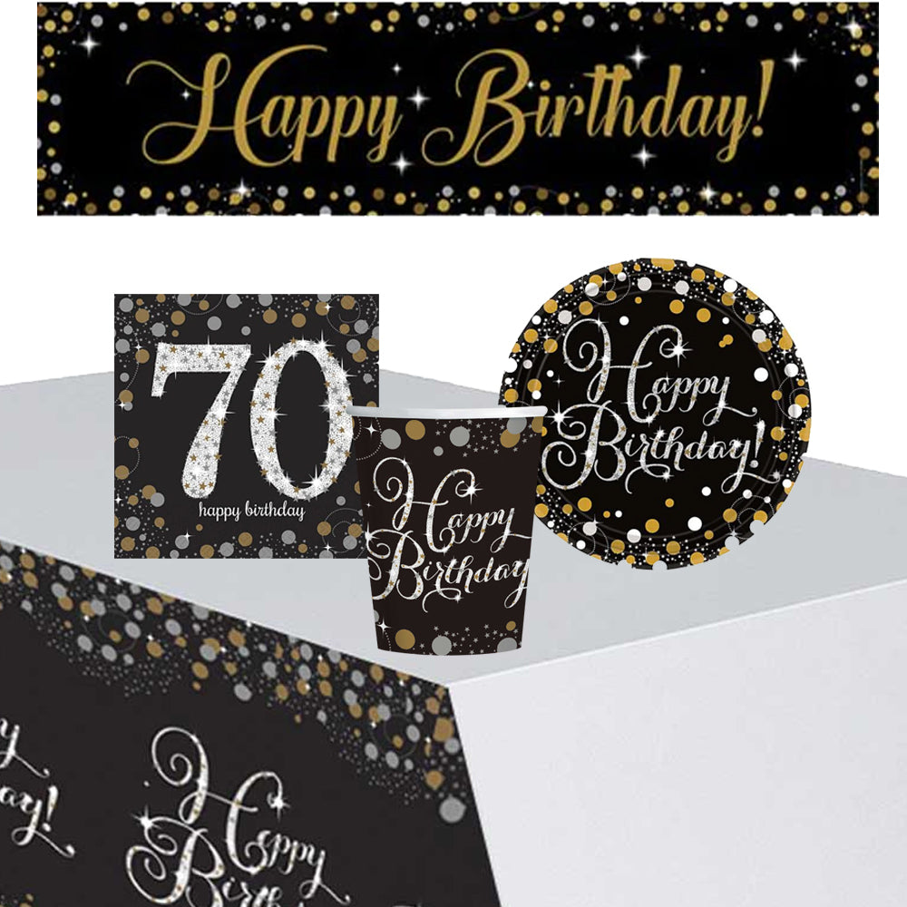 Gold Celebration 70th Birthday Tableware Party Pack - For 8 People wit ...