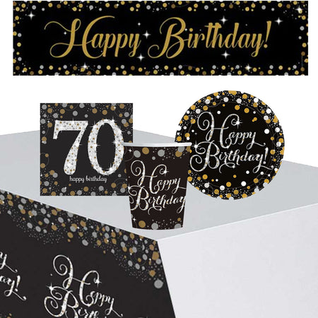 Gold Celebration 70th Birthday Tableware Party Pack - For 8 People with FREE Banner!
