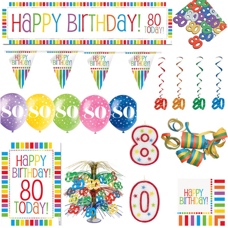 80th Rainbow Birthday Decoration Pack