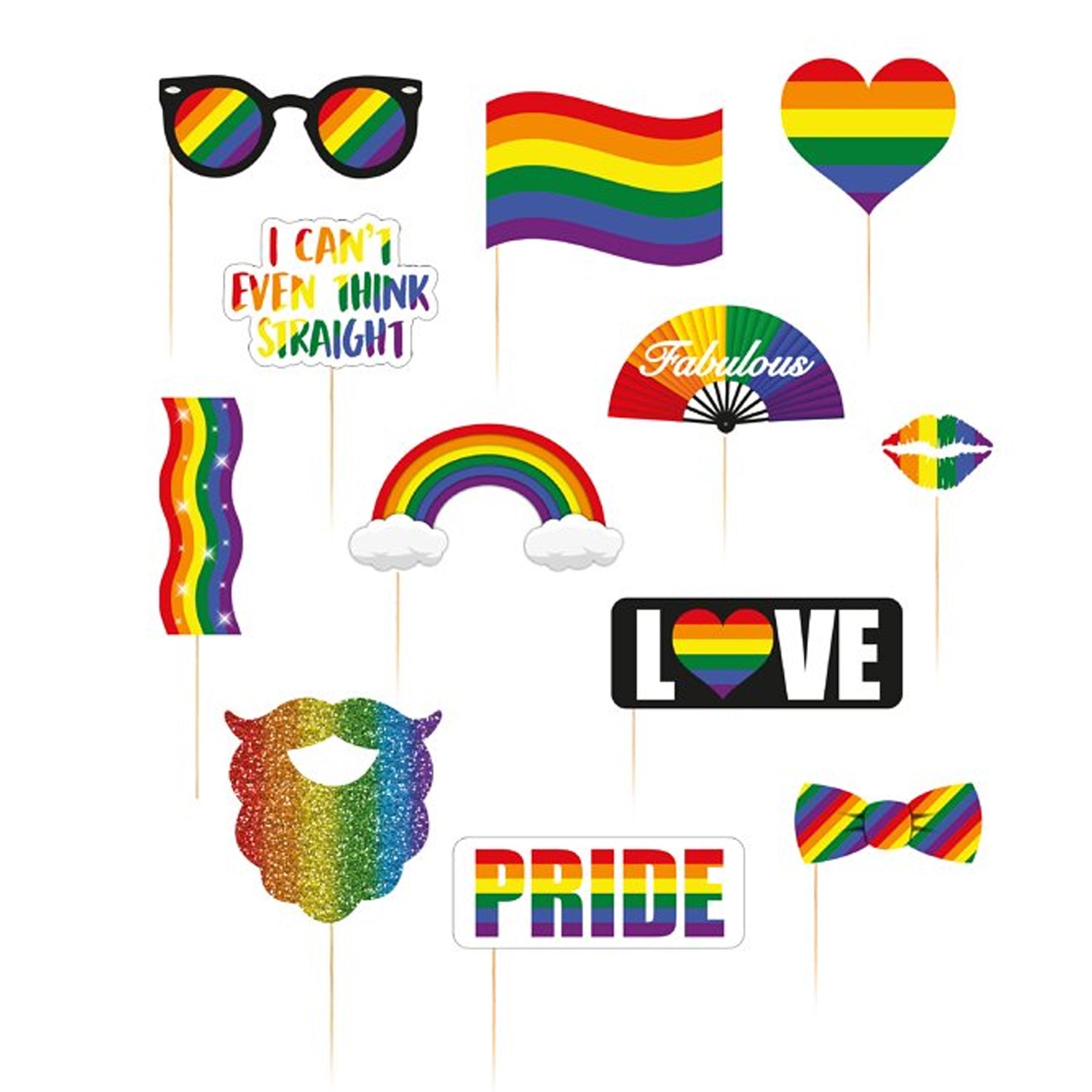 Pride Rainbow Photo Props - Pack of 12