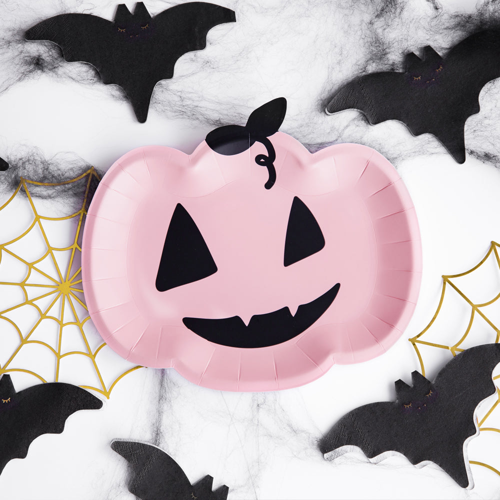 Pink Halloween Pumpkin Paper Plates - 25cm - Pack of 6