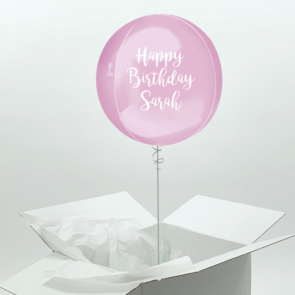 Helium Inflated Pastel Pink Orb Balloon with Personalised Text