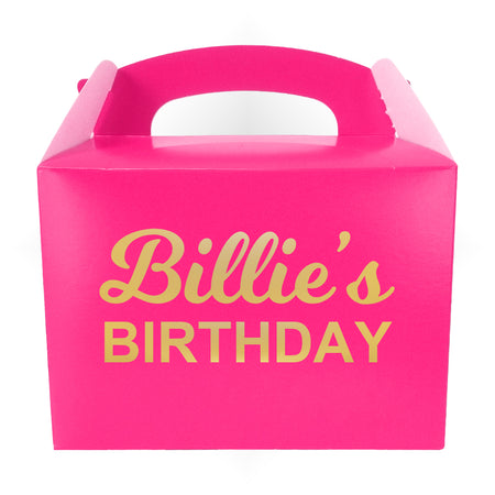 Personalised Party Boxes Pink with Gold Text - 2 Lines - Pack of 4