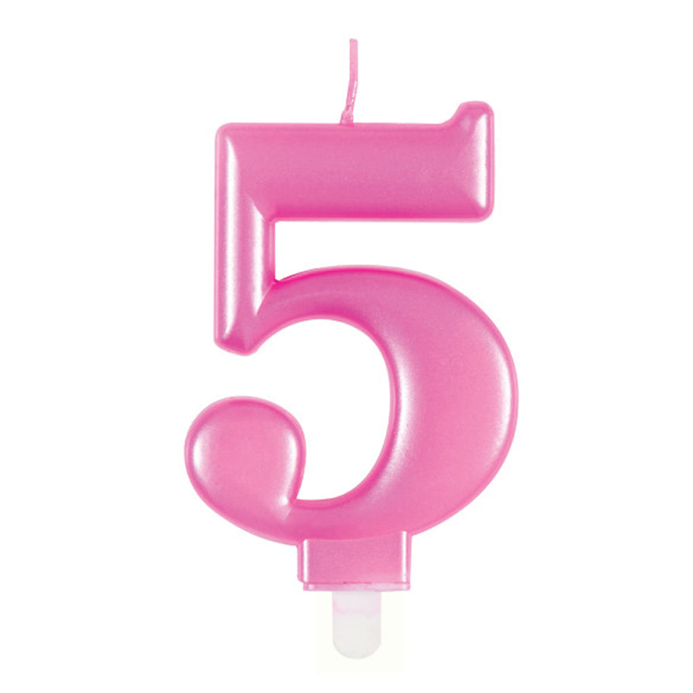 Pink Metallic Number 5 Candle