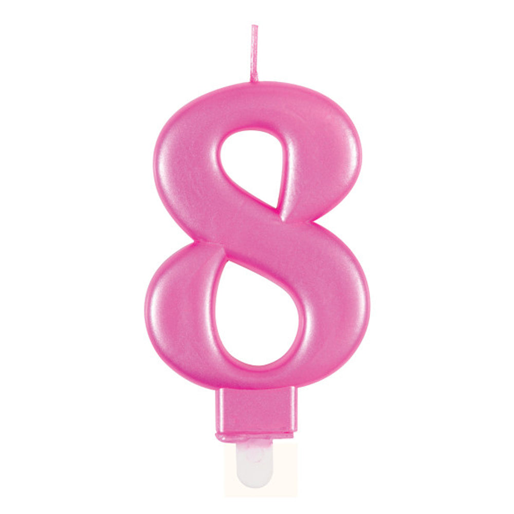 Pink Metallic Number 8 Candle - 6cm