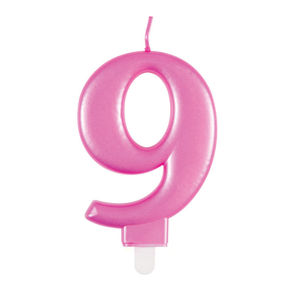 Pink Metallic Number 9 Candle - 6cm