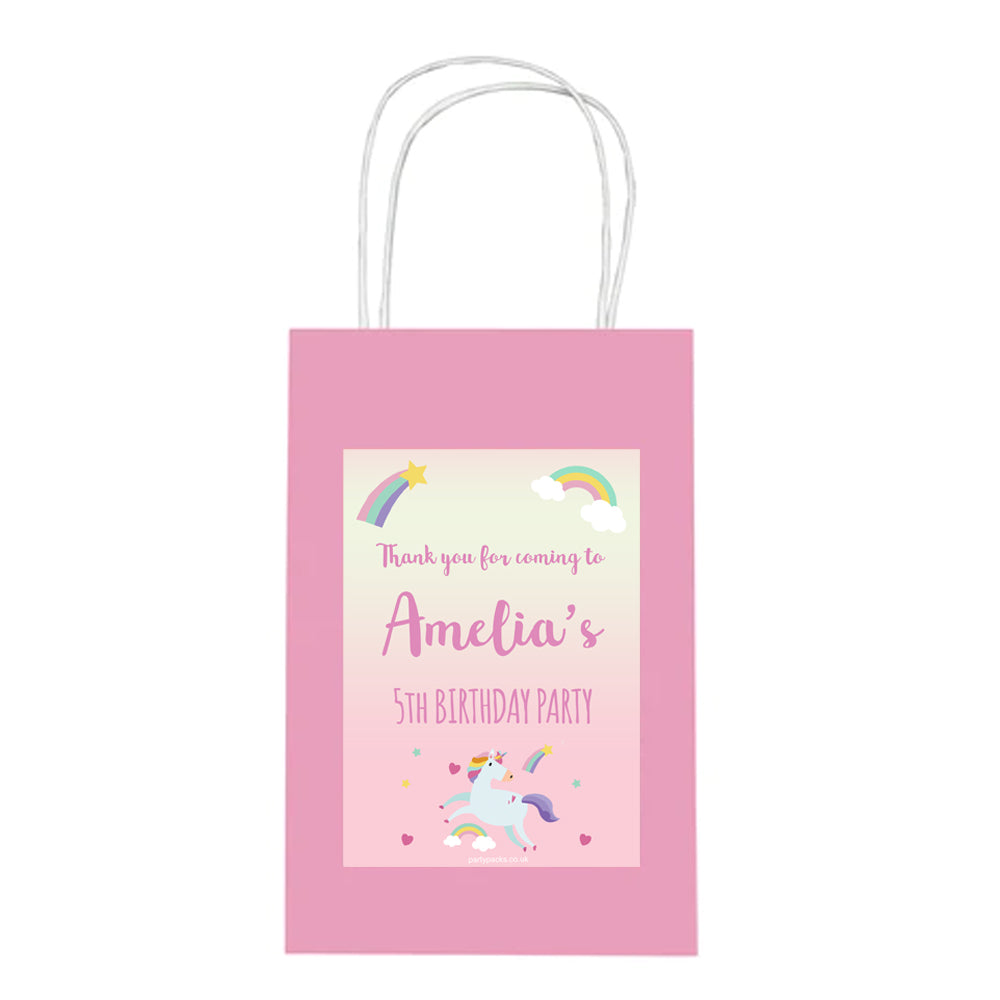 Personalised Pink Unicorn Paper Party Bags - Pack of 12