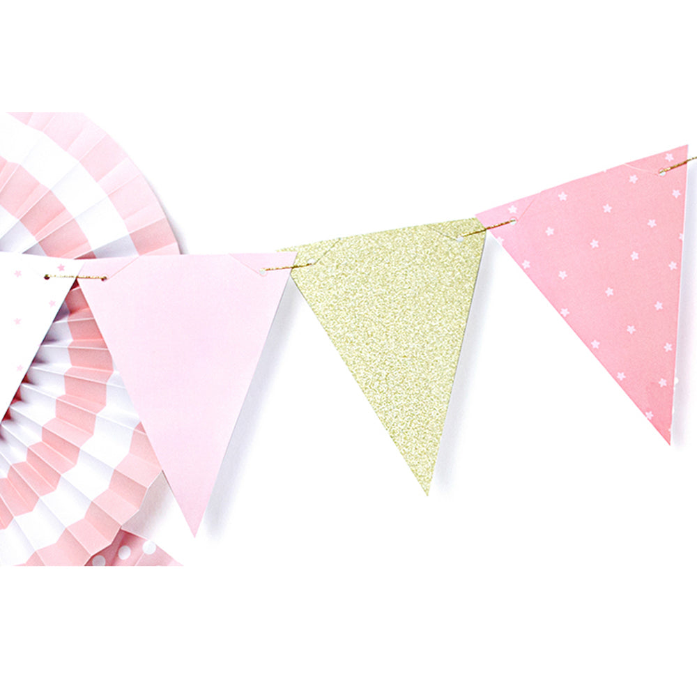 Pink Stars and Gold Glitter Bunting - 1.3m