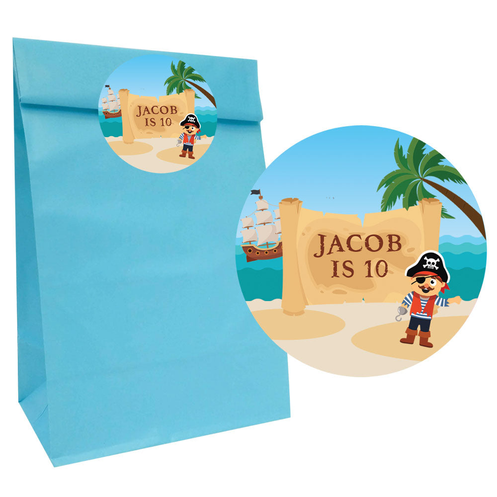 Pirate Party Bags with Personalised Stickers - Pack of 12