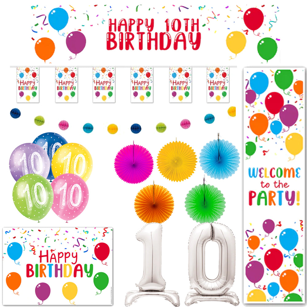 Rainbow Balloons Happy 10th Birthday Decoration Pack