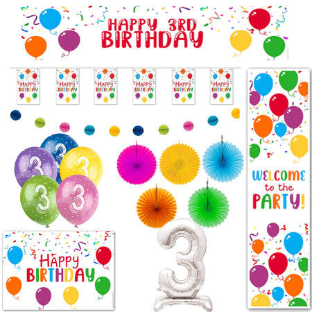 Rainbow Balloons Happy 3rd Birthday Decoration Pack