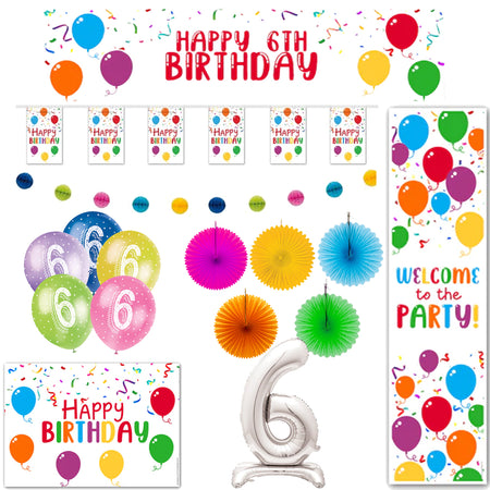Rainbow Balloons Happy 6th Birthday Decoration Pack