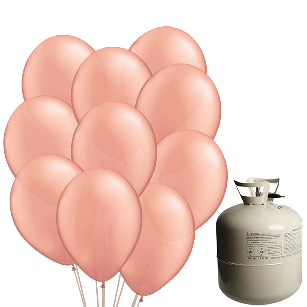 Rose Gold 12" Latex Balloons & Helium Canister Kit - 24 Balloons