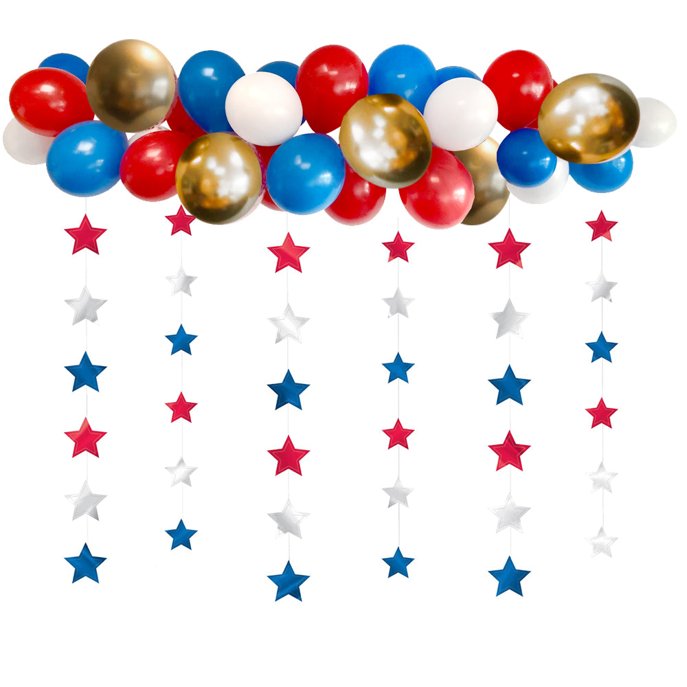 Red, White & Blue Balloon Garland Kit With Star String Decorations - 2.5m
