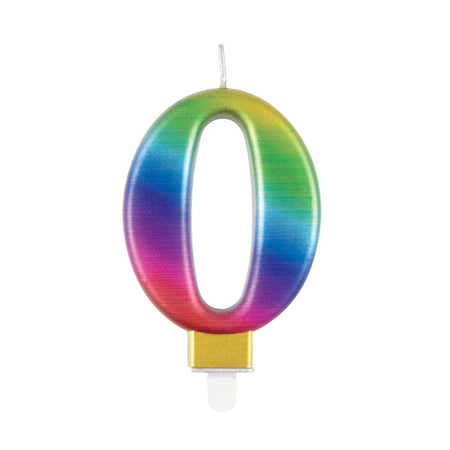 Rainbow Metallic Number 0 Candle - 6cm